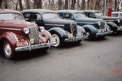 The Bracewells 1937 Nash Ambassadors, 6 cyl Business Coupe, 6 cyl Sedan (Then being restored), 6 cyl Sedan (Our first one), and 8 cyl Sedan, with 1958 Rambler in Background